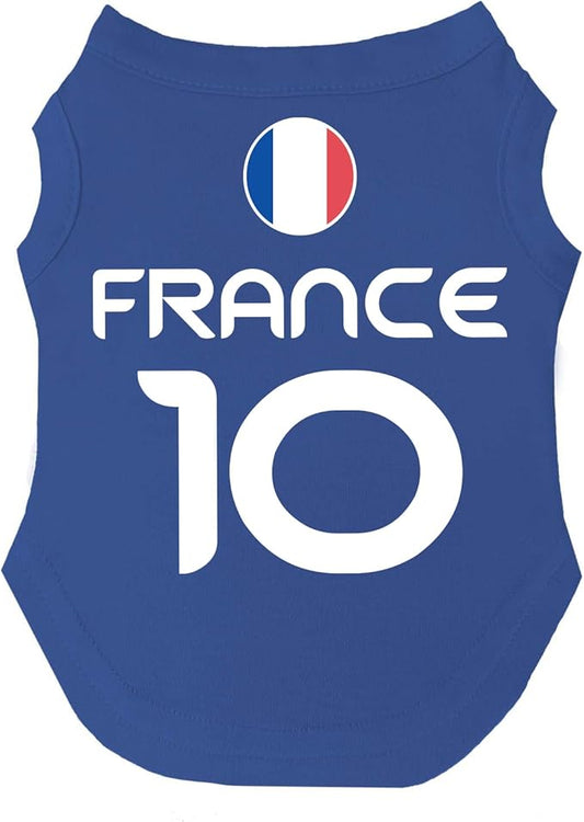 France Flag Soccer Jersey Style Dog Tee Shirt | Sleeveless Breeds | International Soccer | Game Day |Royal Blue, 2X-Large 1649