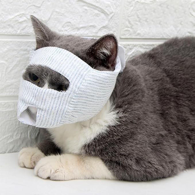 Cat Muzzle for Eye Drops, Adjustable Anti-Bite Cat Mouth Mask for Nail Clipping Eyes Open-S