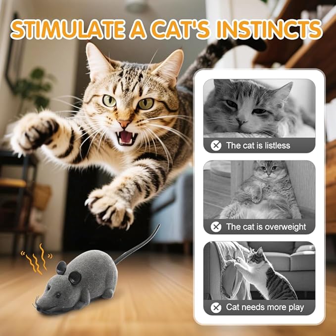Remote Control Mouse Cat Toy - Rechargeable Interactive Fake Rat Toy for Indoor Cats Dogs, Automatic Moving RC Mouse Toy & Chasing Prank (Dark Brown)