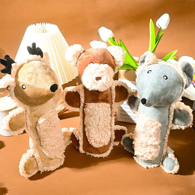 Plush Animal Pet Toy 11x7in Squeaky Chew Toy for Dogs and Cats, Cylinder Shape Plush Doll with BB Sound for Play and Comfort (V3)
