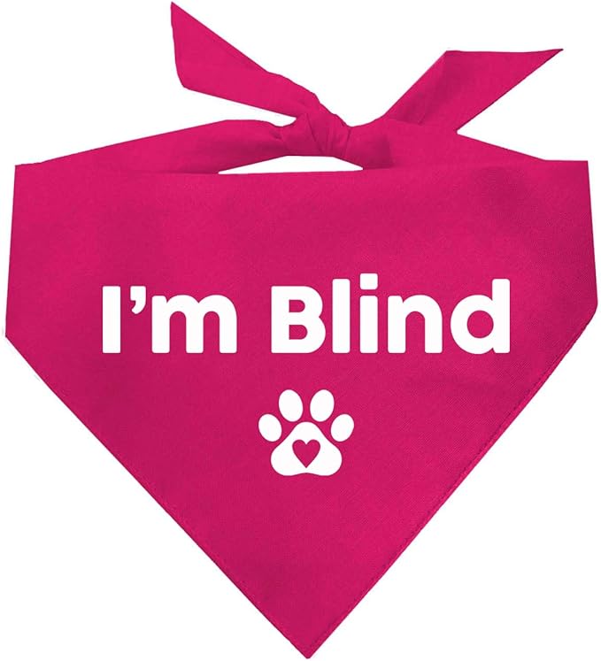I'm Blind Dog Bandana | 100% Adjustable Cotton Triangle | Made in USA | Deaf | Impaired | Hearing Loss Accessory | Warning | (Hot Pink, XS 413)