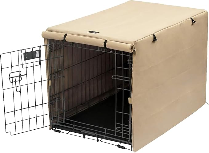 X-ZONE PET Double Door Dog Crate Cover - Polyester Pet Kennel Cover (Fits 24 30 36 42 48 inches Wire Crate) (24 Inch, Tan)