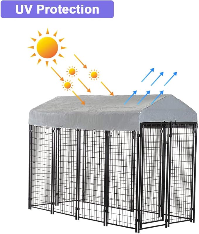 BestPet 8'x4'x6' Heavy Duty Outdoor Dog Kennel, Galvanized Welded Metal Dog Pen with UV-Resistant Waterproof Roof & Cover, Large Dog Playpen Crate Fence for Camping, Backyard