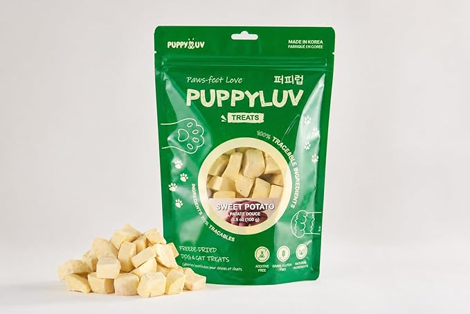 Puppyluv Freeze Dried Sweet Potato Treats for Dogs & Cats - Natural Training Treats, 3.5oz