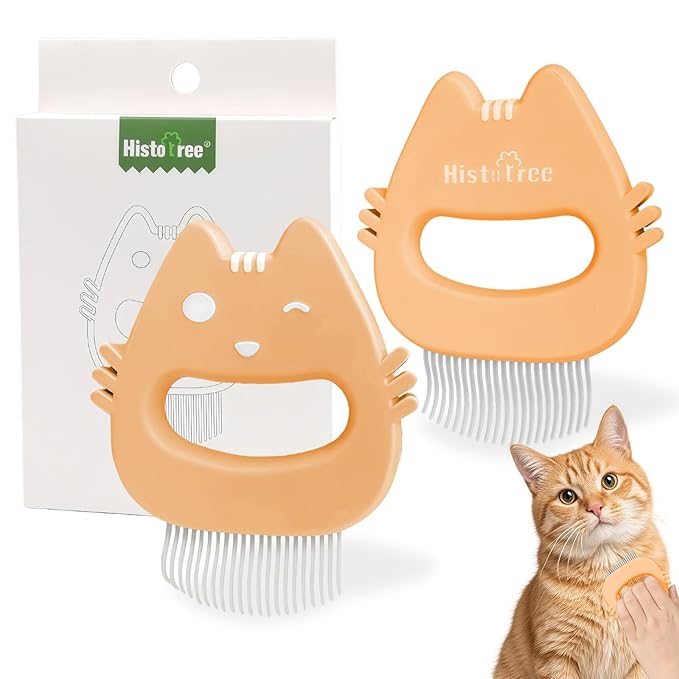 Orange Cat Comb Cute Cat-shape Pet Hair Removal Massaging Shell Comb Soft Deshedding Brush Grooming and Shedding Matted Fur Remover Dematting tool for Long and Short Hair Cat Dog Puppy Bunny