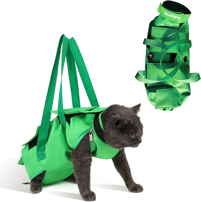 Pet Grooming Bag for Small Dogs & Cats – Restraint 13-18 lbs for Nail Trimming, Claw Care, Anti-Scratching & Vet Exams, 22" L x 11" W (Green, Large)