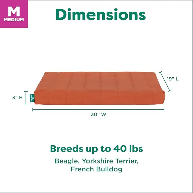 Furhaven Orthopedic Dog Bed – Puffy Quilted Foam Mattress with Removable Washable Cover, Soft & Supportive for Kennels & Crates - Medium, Rust