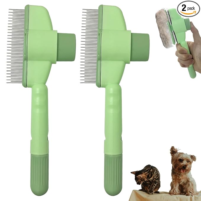 2PCS Cat Comb Dog Hair Comb，Pet Grooming Cleaning Comb，Pet Hair Removal Tool with Release Button