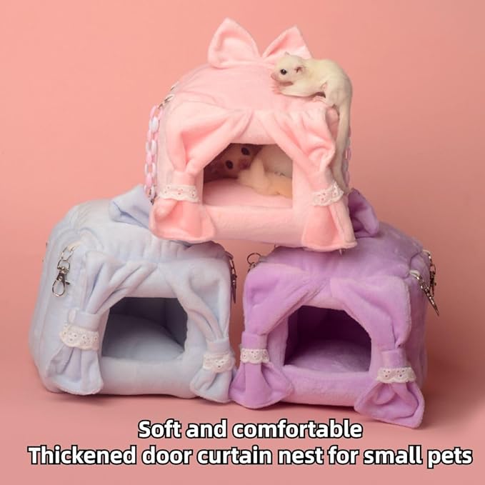 Warm Sugar Glider Nest with Hooks and Acrylic Chains Bird Cage Accessory Hamster Hammock Swing Parrot Small Animal Hanging Bed for Parrot Squirrel Cockatiel (Blue,Small)