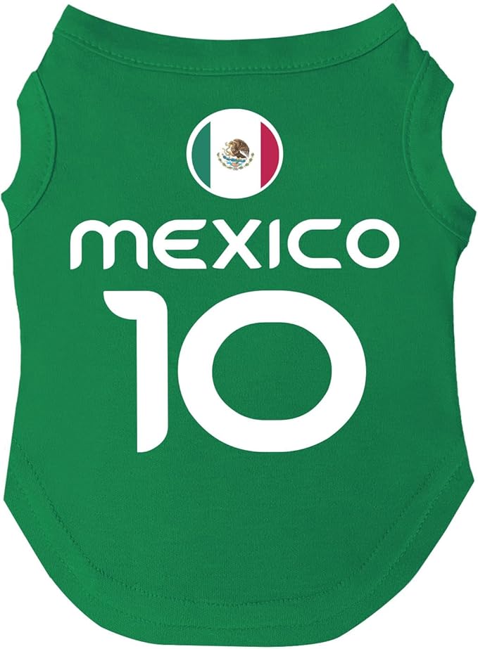 Mexico Flag Soccer Jersey Style Dog Tee Shirt | Sleeveless Breeds | International Soccer | Game Day |Green, 6X-Large 1651