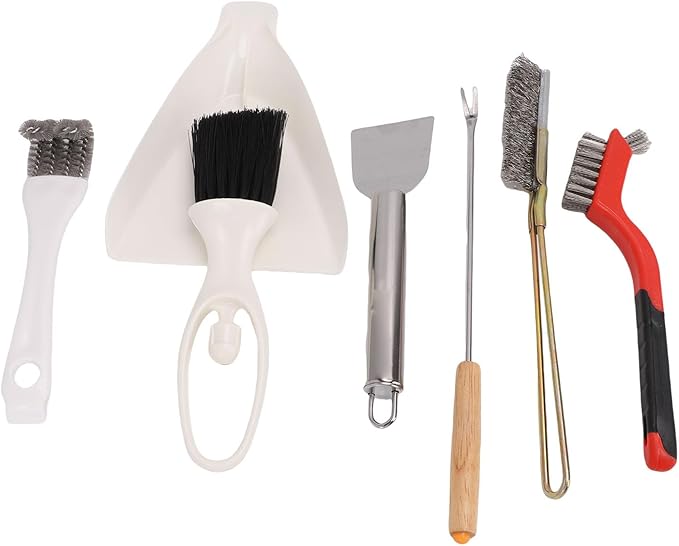 Bird Cage Brush Tools Set Stainless Steel Scraper Broom Dustpan 1 Fork 3 Brushes 1 Spatula for Bird Cage Small Animal BBQ Kitchen