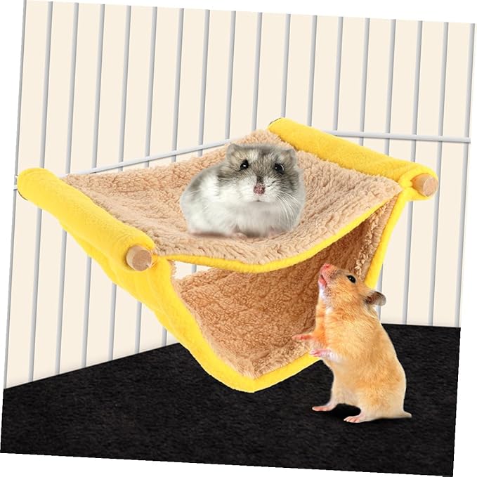 Small Animal Hammock Dual Layer Hanging Plush Nest Pet Bed for Hamsters Squirrels Birds Cage Accessories Yellow Cozy Sleeping Hut