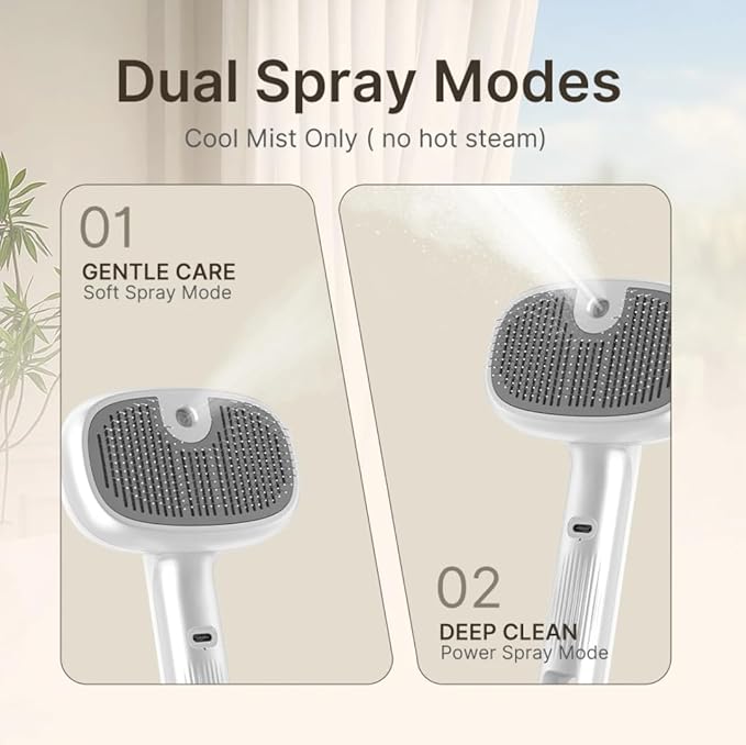 2-Piece Pet Grooming Set - 3-in-1 Self-Cleaning Steam Brush & Deshedding Glove for Dogs & Cats - Cool Mist Grooming Brush for Shedding, Massage & Cleaning
