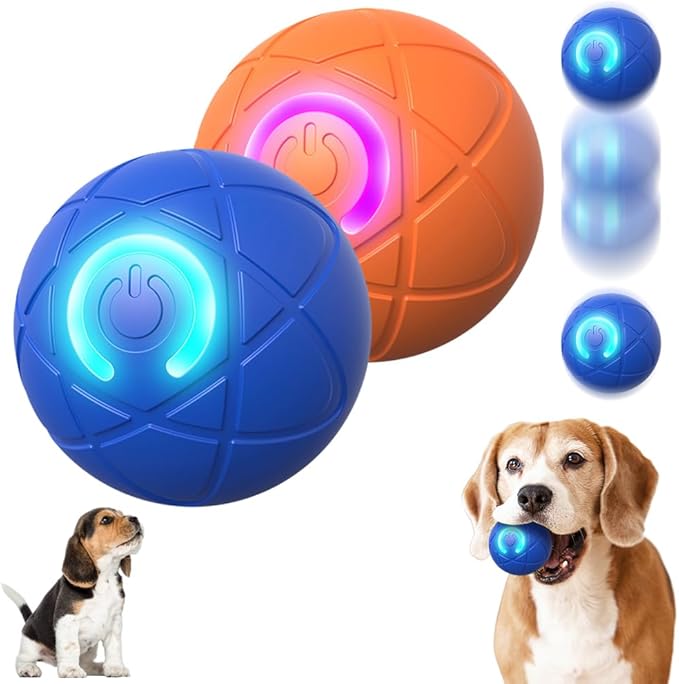 Interactive Dog Toys for Small Dogs, 2026 New Dog Balls Automatic Rolling Ball for Puppy Small Medium Dog and Cat, Self Moving Jumping Bouncing and Rotating Pets Toy to Keep Them Busy (Blue+Orange)