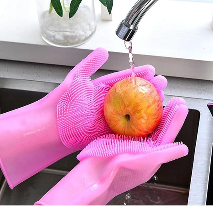 Pet Grooming Gloves Silicone Gloves with High-Density Teeth Enhanced Five Finger Design for Dogs Cats Bathing Massaging (Purple)