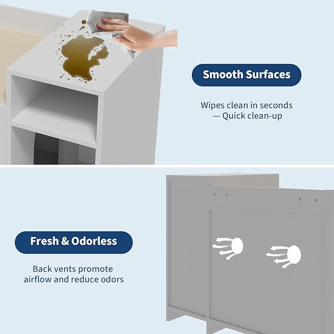 Garvee Cat Litter Box Enclosure Furniture Wooden Hidden Litter Box Cabinet with Vent Door Left Side Storage Drawer Shelf Small Storage Cabinet Raised Legs Top Protectors
