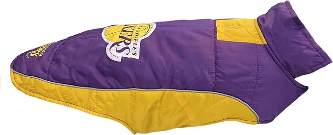 NBA Los Angeles Lakers Puffer Vest for Dogs & Cats, Size Medium. Warm, Cozy, and Waterproof Dog Coat, for Small and Large Dogs/Cats. Best NBA Licensed PET Warming Sports Jacket