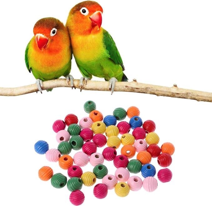 50 Pcs Colorful Wooden Beads for Craft Jewelry Making Bird Educational Toy Chewing Toys Accessories Bird Cage