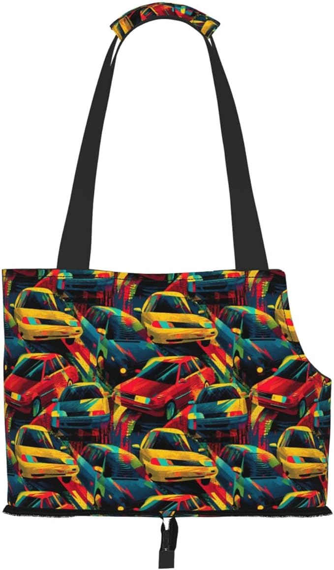 Red and Blue Cars (1) Print Foldable Pet Tote Bag, Shoulder Carrier for Small Dogs and Cats