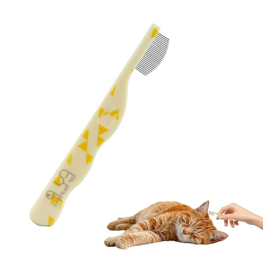 Andiker Small Dog Comb, Cat Comb with Curved Stainless Steel Rounded Tips Fine Tooth Ergonomic Handle Practical Pet Comb for Dogs Cats Grooming Removing Tear Stain (Yellow)