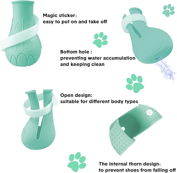 Cat Claw Covers - Anti-Scratch Shoes, Adjustable Silicone Paw Protectors for Grooming & Bathing, Prevents Scratching (Green)