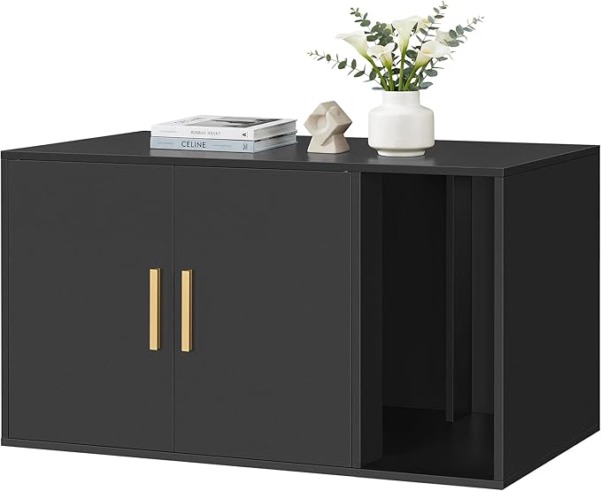 Feandrea Cat Litter Box Enclosure, Modern Hidden Litter Box Furniture, Front Entry, Double Doors, Indoor Pet House, Living Room Side End Table, 31.5 x 19.7 x 17.7 Inches, Ink Black UPCL020BC01S