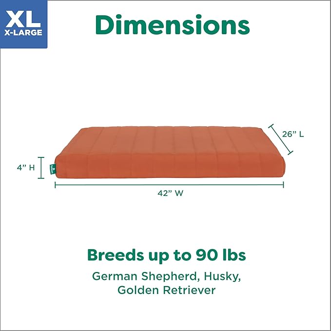 Furhaven Orthopedic Dog Bed – Puffy Quilted Foam Mattress with Removable Washable Cover, Soft & Supportive for Kennels & Crates - X-Large, Rust