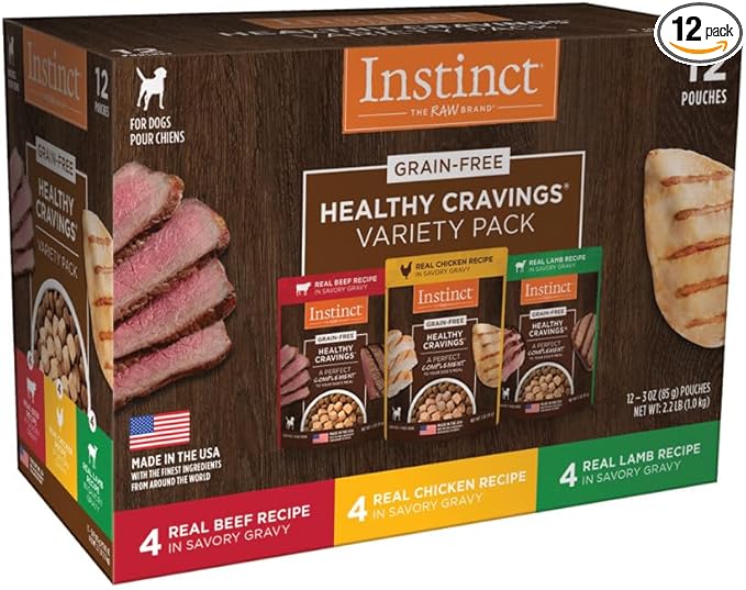 Instinct Healthy Cravings Grain Free Recipe Variety Pack Natural Wet Dog Food Topper by Nature's Variety, 3 oz. Pouches (Pack of 12)