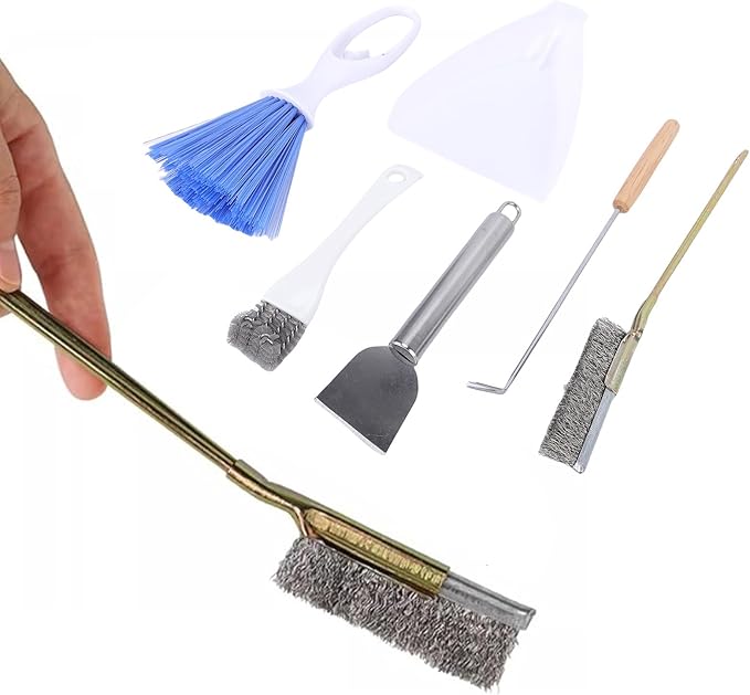 AYNEFY 6pcs Set Bird Cage Cleaner Kit, Brush Tool Stainless Steel Poop Remover Bird Cage Accessories Suitable for Rabbit Cages, Hamster Cages, Cages