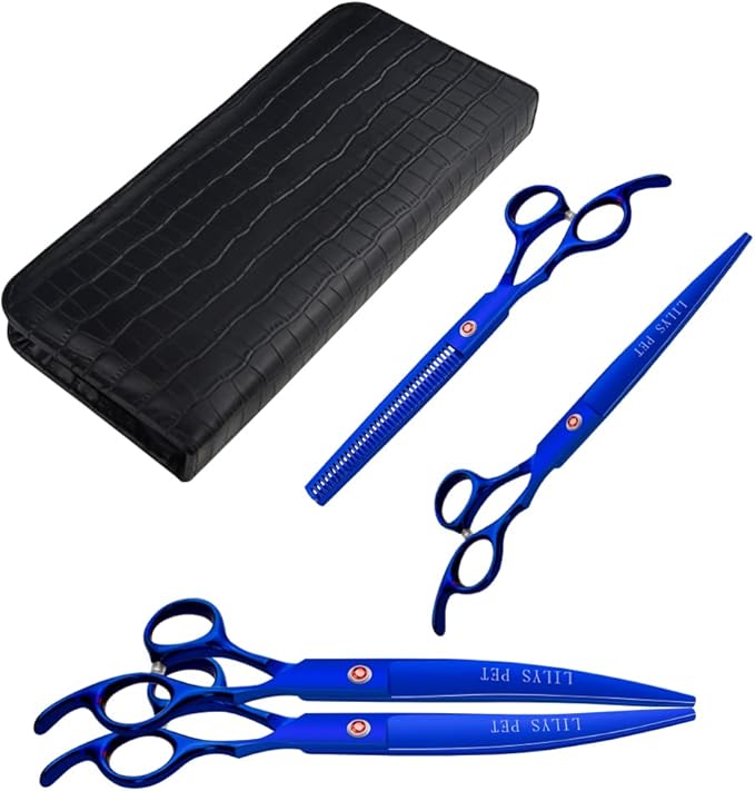 Professional PET DOG Grooming Coated Titanium scissors suit Cutting&Curved&Thinning shears (7.5 inches, Blue)…