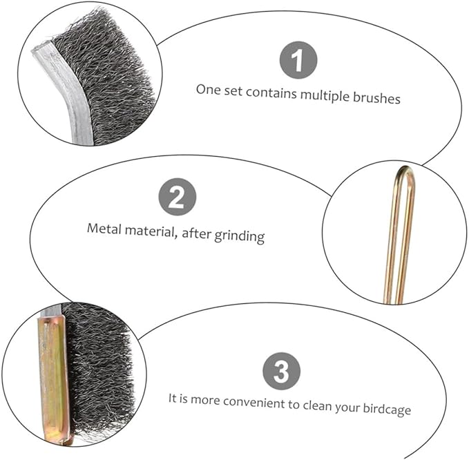 Abaodam 2pcs Bird Cage Cleaner Brushes Copper Handle Lightweight Pet Cage Cleaning Tool for Easy Maintenance of Birdcages