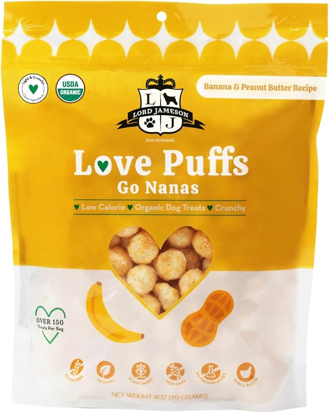 Lord Jameson Natural Dog Treats - Love Puffs 5-Flavor Complete Bundle - USDA Certified, Low Calorie - All Dogs - Gluten-Free, Sensitive Stomach - 5 x 4oz Pack