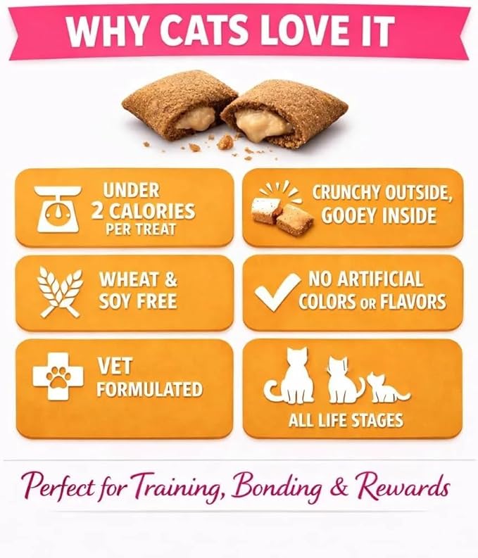 Calming Cat Treats for Indoor Cats – Crunchy Pillow Bites Gooey Center – Catnip Chicken Cheddar Low Calorie Kitty Treats – Cat Snacks Food Topper Wheat Soy Free Healthy Dental – 9oz Resealable