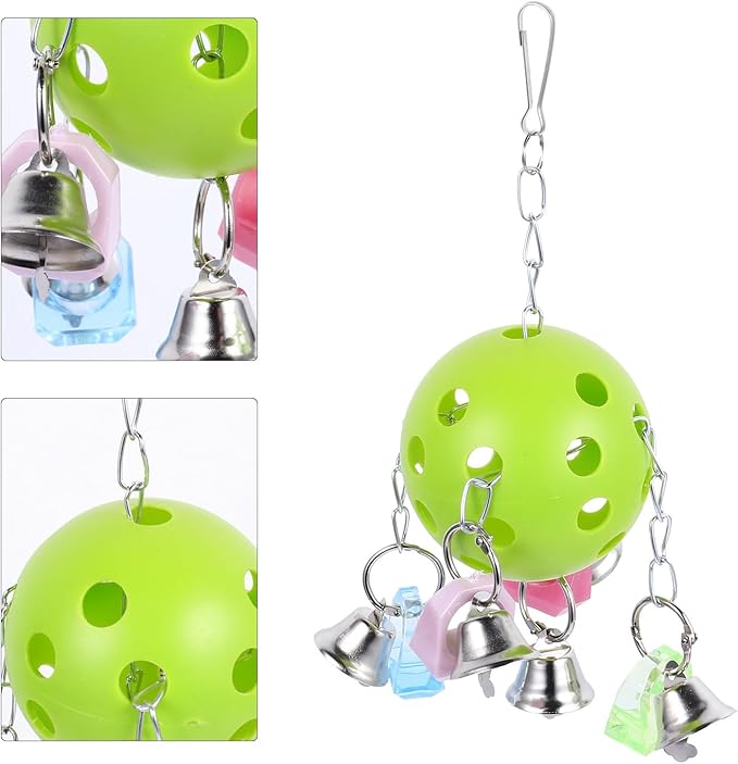 Parrot Hanging Bell Ball Colorful Chew Bird Cage for Parrots and Small Birds Pet Cage Decoration Green-Colored Bell Ball