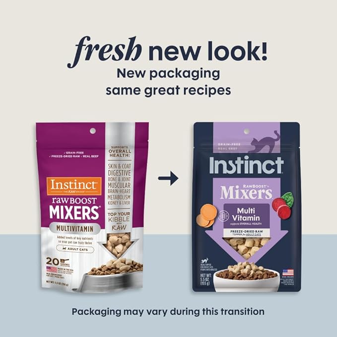 Instinct Raw Boost Mixers, Freeze Dried Cat Food Toppers with Functional Ingredients, Grain Free, Real Beef - Multivitamin for Adults, 5.5 oz Bag