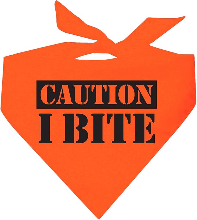 Caution I Bite Dog Bandana (Neon Orange, OS 836)