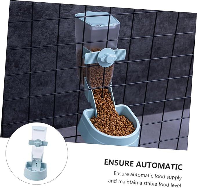 Hanging Automatic Pet Feeder for Small Birds and Small Pets, Blue Plastic Food Container with Water Dispenser, Outdoor Bird Cage Accessory for Parakeets and Hamsters