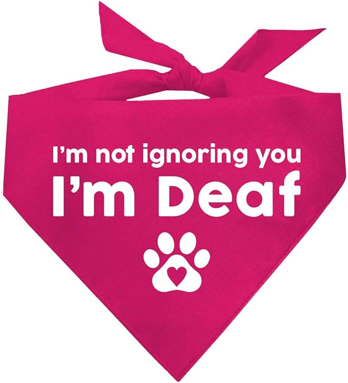 I'm Not Ignoring You I'm Deaf Dog Bandana | 100% Adjustable Cotton Triangle | Made in USA | Deaf | Impaired | Hearing Loss Accessory | Warning (Hot Pink, OS 351)
