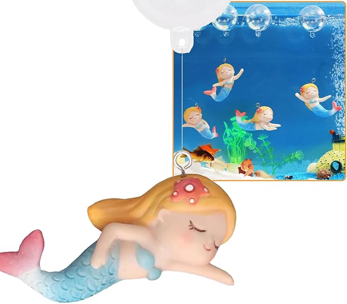 Floating Mermaid Fish Tank Decor, Cartoon Aquarium Decorations for Aquatic Pets to Play Resin Aquarium Ornaments Suitable for All Kinds of Fish Tank