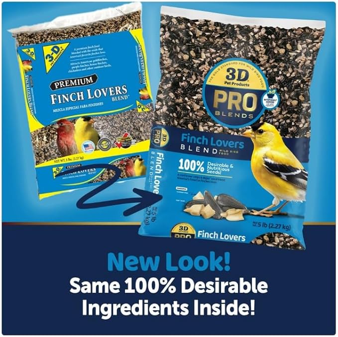 3-D Pet Products Finch Food Finch Lovers Mix Dry Wild Bird Food, Seeds ~ 5 Lb Bag ~ Ideal for Attracting Finches and Other Wild Birds.