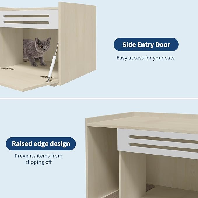Garvee Cat Litter Box Enclosure Furniture Wooden Hidden Litter Box Cabinet Dog Proof Cat Washroom Kitty House with Vent Door