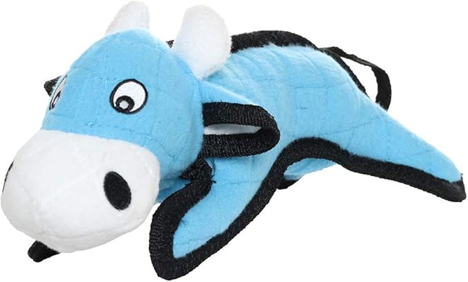 TUFFY - World's Tuffest Soft Dog Toy -Barnyard- Multiple Layers. Made Durable, Strong & Tough. Interactive Play (Tug, Toss & Fetch). Machine Washable & Floats. (Cow, Jr 2 Pack)