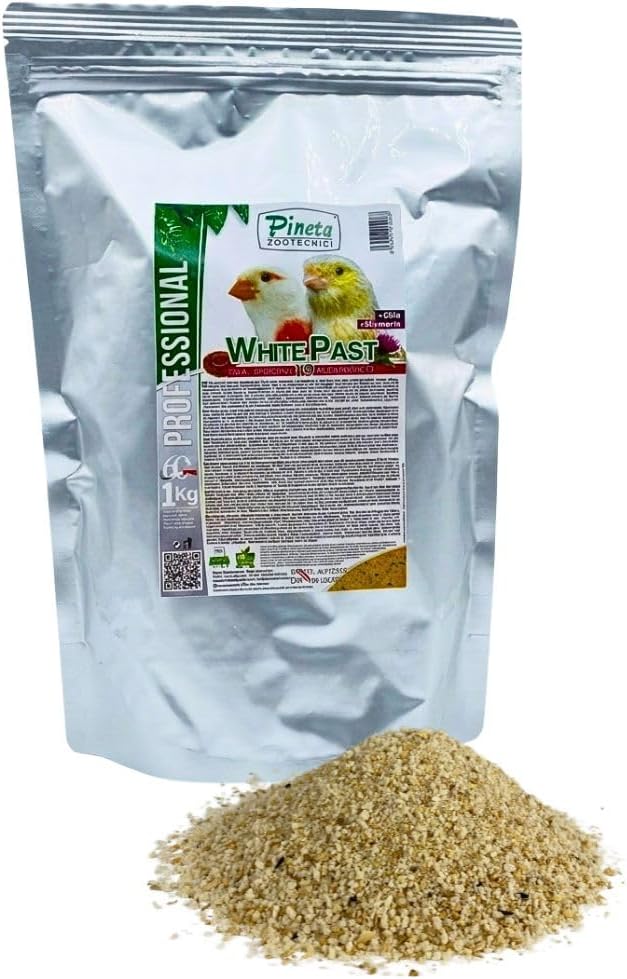 White Past Cria for Birds by Pineta Zootecnici - Soft White Breeding Paste with 19% Protein & 13% Fat, Enriched with Silymarin and Chia Seeds, Ideal for Canaries, Finches and Cereal Birds (1 Kg)