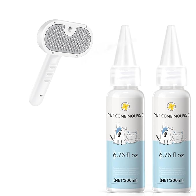 Pet Steam Brush Dog Cat 2026 New Grooming Comb for Shedding Concentrated Waterless Shampoo, 3-in-1 Grooming Spray Comb Mist, 2*Shampoo(Steam Brush not Included)