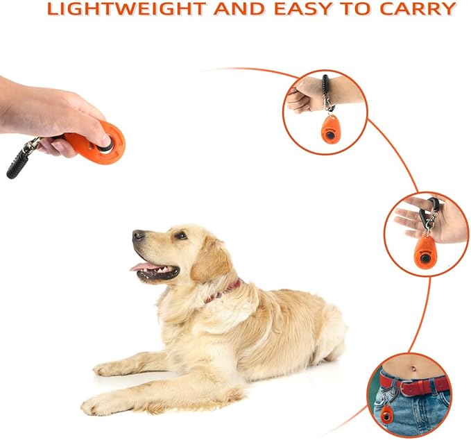 yuntop 4 Pieces Pet Training Clicker with Wrist Strap and Dog Training Treat Pouch Pet Training Clicker for Training Puppy Cats Birds Dog Clicker Training Kit Behavioral (White, Red, Orange, Blue)