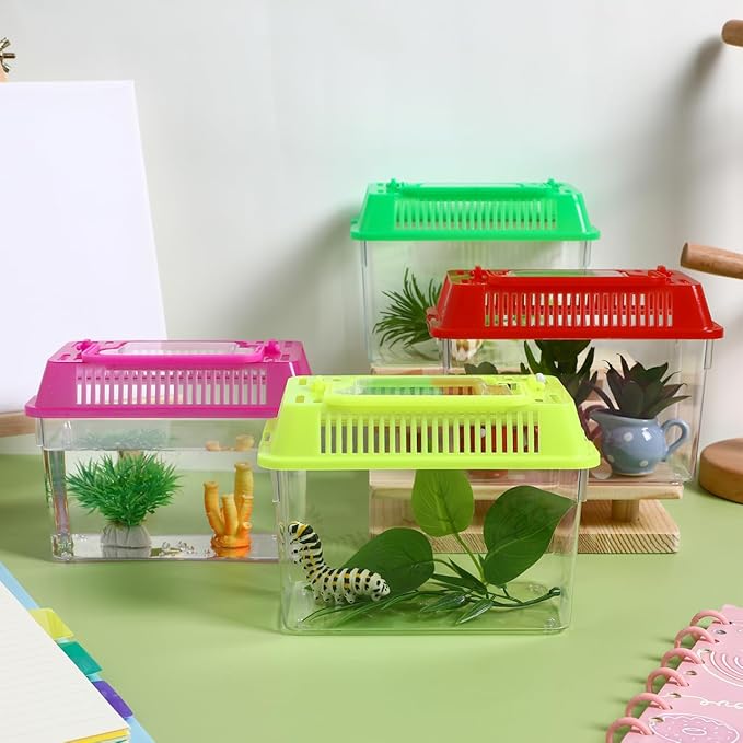 Portable Fish Tank 4-Pack Handheld Aquarium 5.90X4.33X3.74In Transparent Turtle Box Plastic Fish Carrier with Handle for Small Reptiles and Hamsters