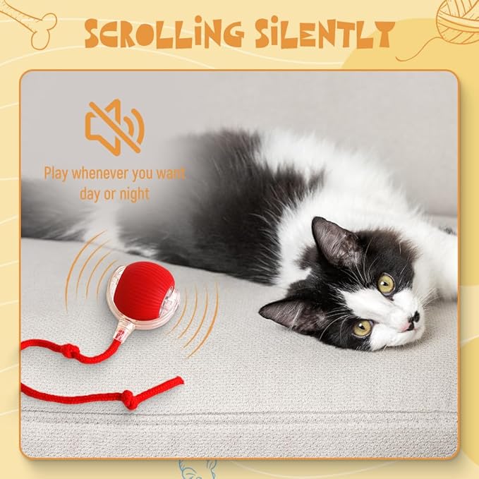 Interactive Rolling Cat Dog Ball Toy, Smart Automatic Moving Cat Toys for Indoor Cats, Self-Rolling Interactive Cat Toy Ball for Kittens & Small Dogs, Fun Gifts for People Who Love Cats (Red)