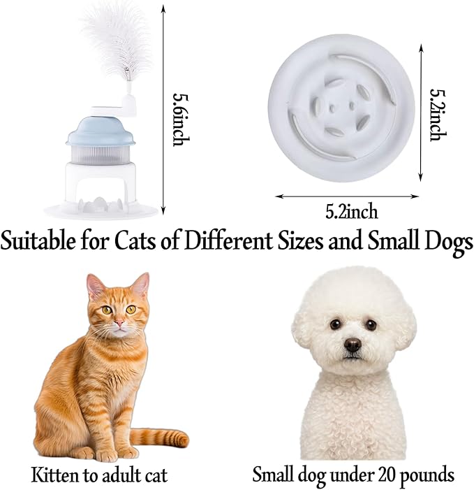 Cat Slow Feeder Toy with Feather Teaser, Interactive Puzzle Feeder for Cats, Mental Stimulation Foraging Toy, Suitable for Dry & Wet Food(Blue)