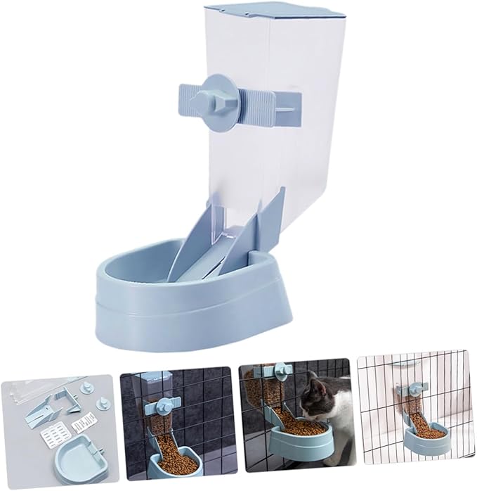 BESTYASH Automatic Hanging Pet Feeder for Small Birds and Hamsters, Blue Plastic Food Dispenser with Water Container, Suitable for Bird Cages and Small Pet Accessories
