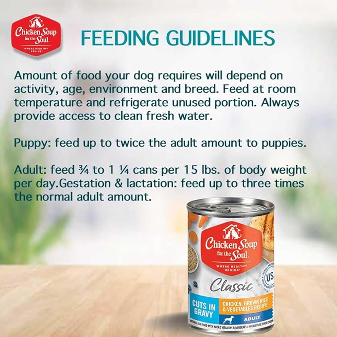 Chicken Soup for The Soul All Natural Premium Adult Wet Dog Food, Real Meat First Ingredient, No by-Products, Chicken, Brown Rice & Vegetables Cuts in Gravy, 13oz (Pack of 12)